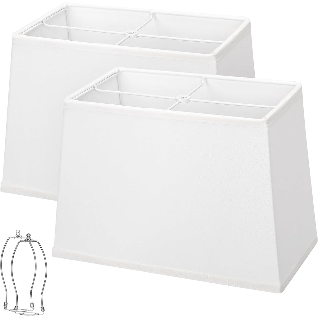 Rectangle Lamp Shades Set Of 2, Top 7"X12.5",Bottom 9"X15",Height 10",White | Square Large Lampshades For Table Lamps Floor Lamps, Spider, Harp Holders Included, Natural Linen Replacement, Easy Assembly