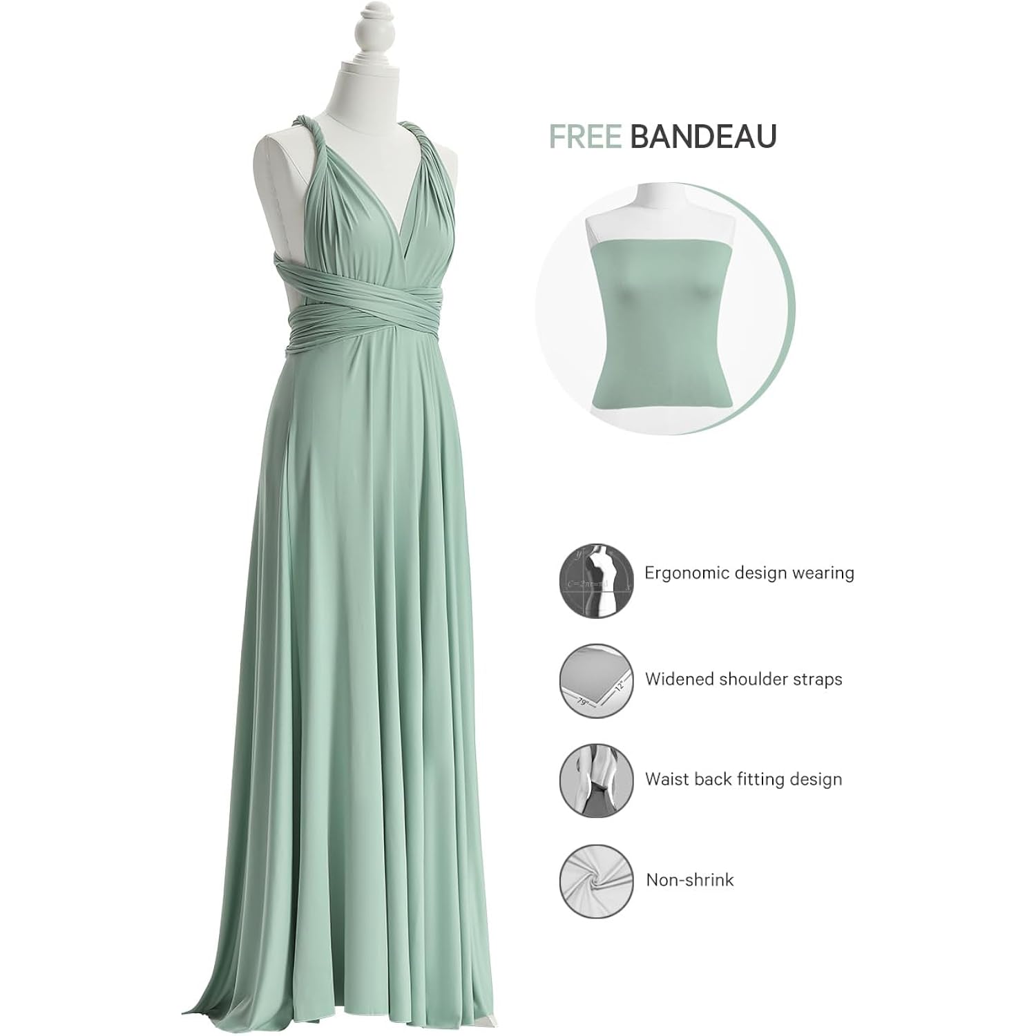 72Styles Infinity Dress With Bandeau, Convertible Bridesmaid Dress, Long, Plus Size, Multi-Way Dress, Twist Wrap Dress