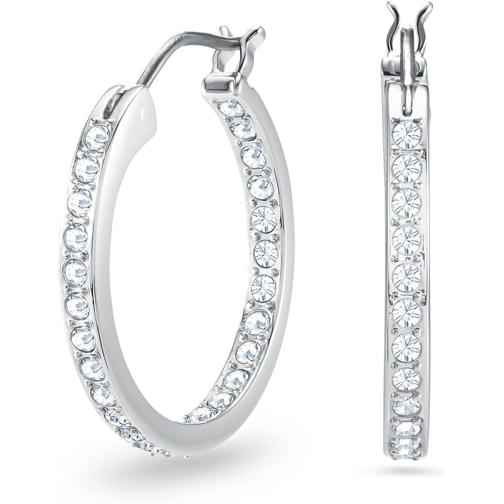 Swarovski Sommerset hoop earrings, clear, Rhodium finish