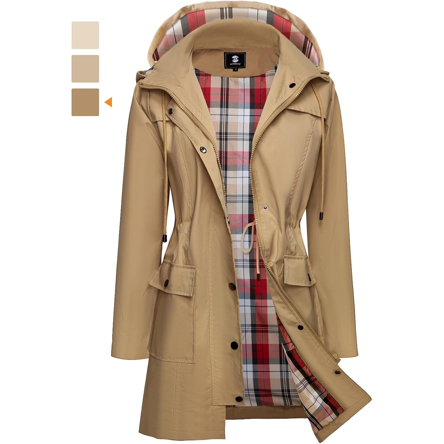 Saphirose Women'S Waterproof Rain Jacket Long Raincoat Hooded Windbreaker Trench Coat