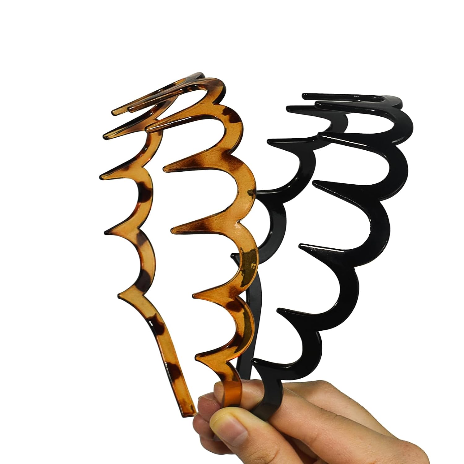2026 Zigzag Headbands For Women, 2-Pack U-Shaped Hair Comb Headbands, Non-Slip Slick-Back Hair Accessories, Black & Tortoise Recycled Plastic, Teeth Hairband For Everyday Styling & Workout