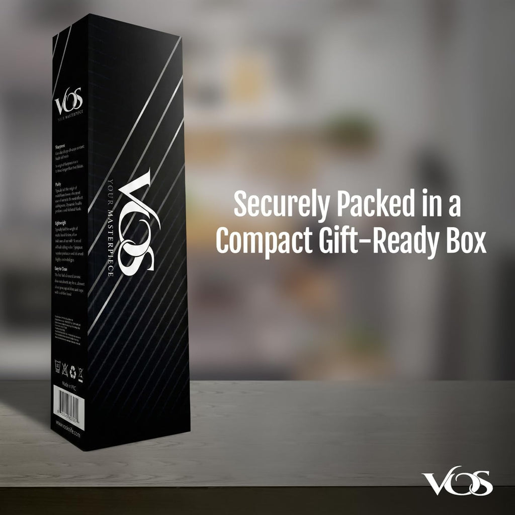 Vos Ceramic Knife Set In Elegant Gift Box, Ceramic Knives Set For Kitchen, Ultra Sharp Kitchen Knife Set With Covers, 4" 5" 6" Paring, Santoku & Chef Knife, Lightweight, Dishwasher Safe (Black Handle)