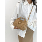 Handmade Straw Woven Bag Beach Clutch Purses Women Vacation Shell Shoulder Crossbody Summer Dumpling Handbag Basket Tote