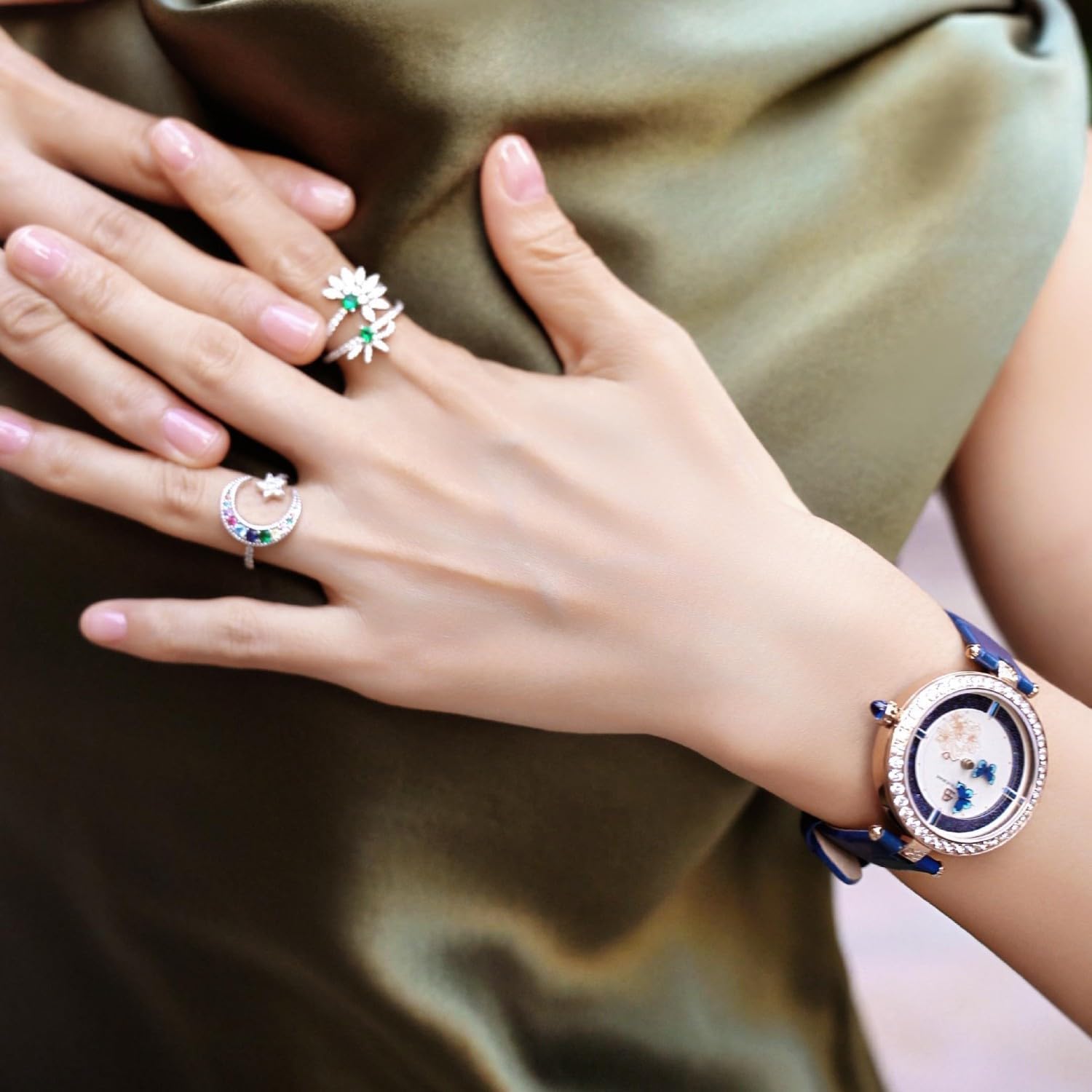 Black By Blue Brave Butterfly Watch For Women, Moving Butterfly Hands | Sapphire Crystal, Genuine Leather, 40 Cz Stones — Unique Gift Watch For Wife, Daughter, Birthday, Elegant Every Day