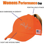 Womens Performance Cap Hat With Ponytail Hole - Camo And Blaze Orange Hunting Hats
