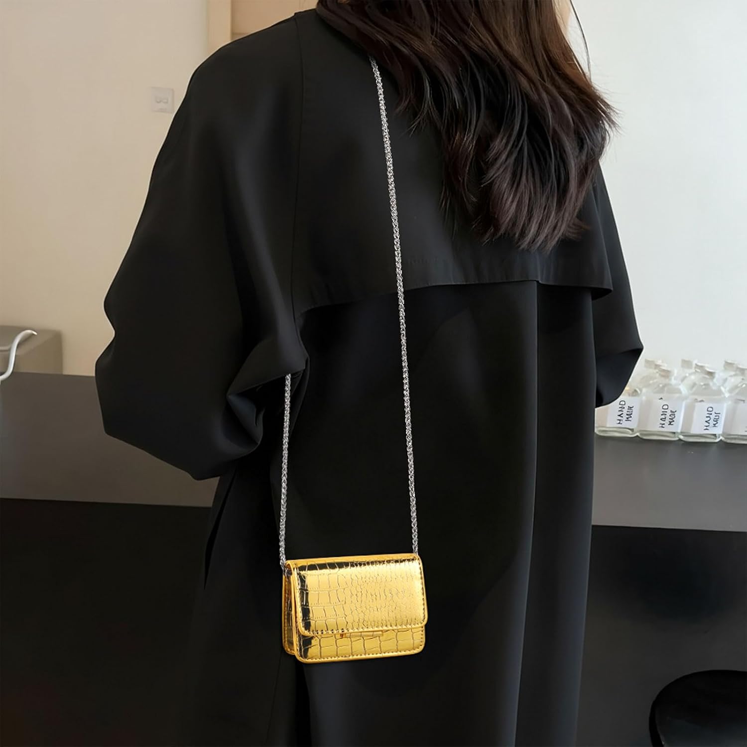 Sightor Silver Mini Crossbody Bag For Women, Pu Leather Small Evening Purse, Dressy Clutch Handbag For Nightclub Parties
