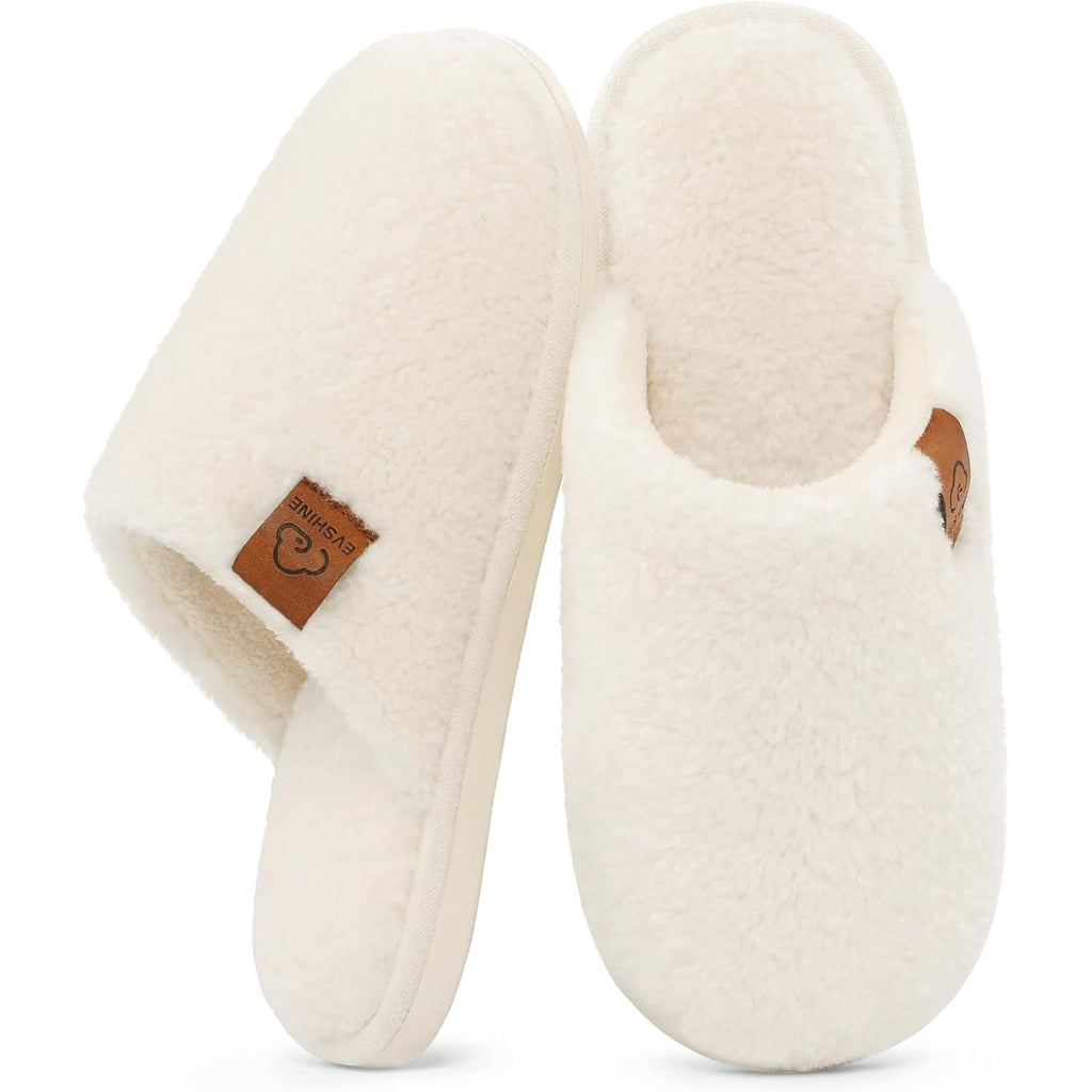 Evshine Women'S Fuzzy Slip-On Slippers Comfy Lightweight Indoor House Scuff Slippers Closed Toe Soft Memory Foam Shoes