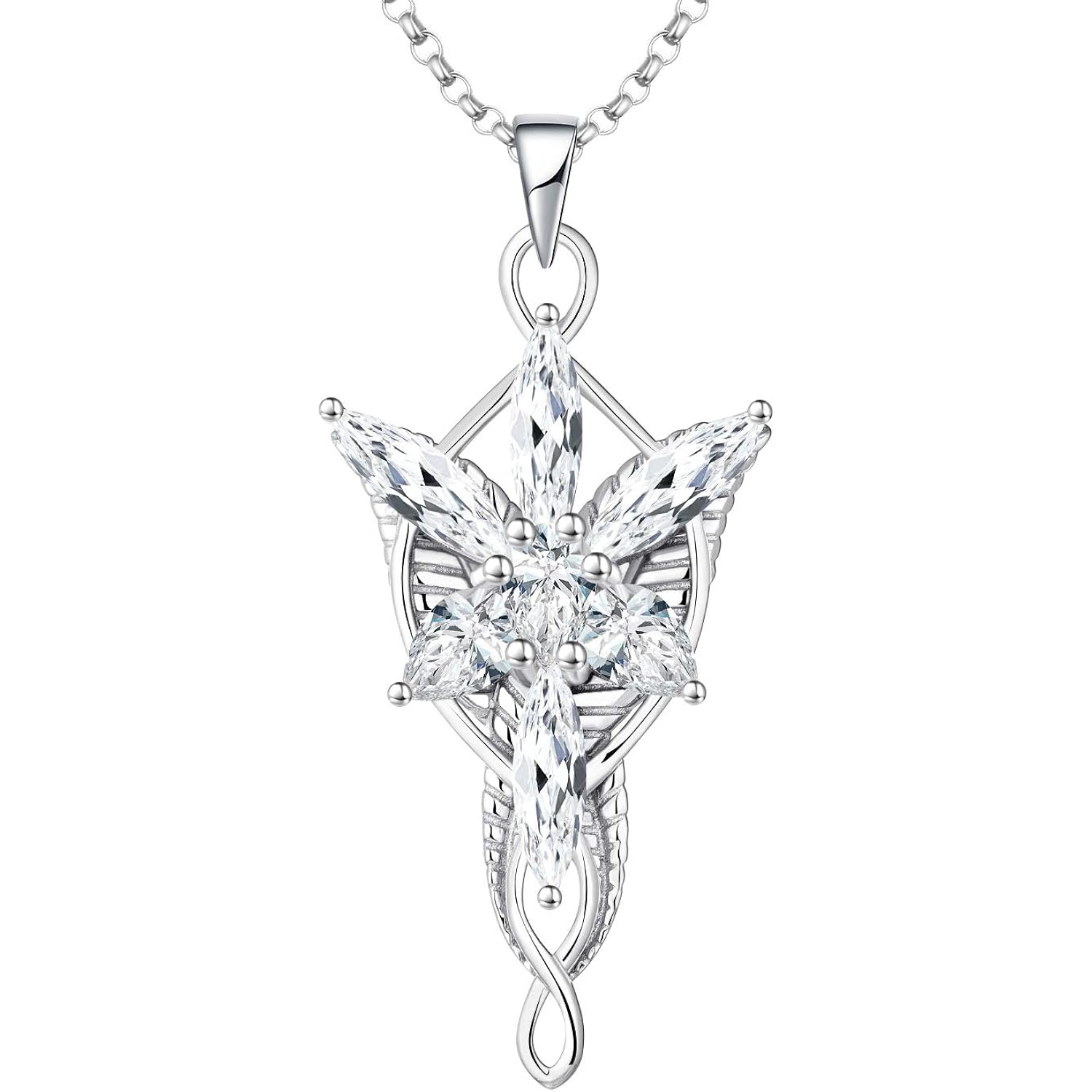 JO WISDOM Arwen Evenstar Necklace,925 Sterling Silver Lord of The Ring Hobbit Pendant Necklace with 5A Cubic Zirconia,Elvish Jewelry for Women