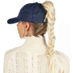 D&Y Vintage Wash Ponytail Hat, Patented Women’s Cotton Ponytail Baseball Cap with Open Back for Ponytails and Buns Jessie Navy