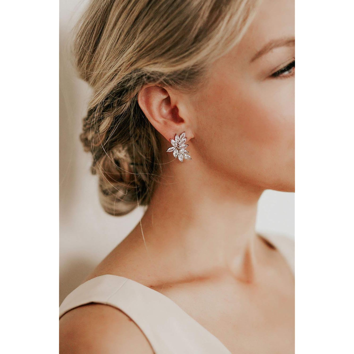 SWEETV Bridal Wedding Earrings for Brides Bridesmaid, Marquise Cubic Zirconia Rhinestone Cluster Earrings for Women, Prom