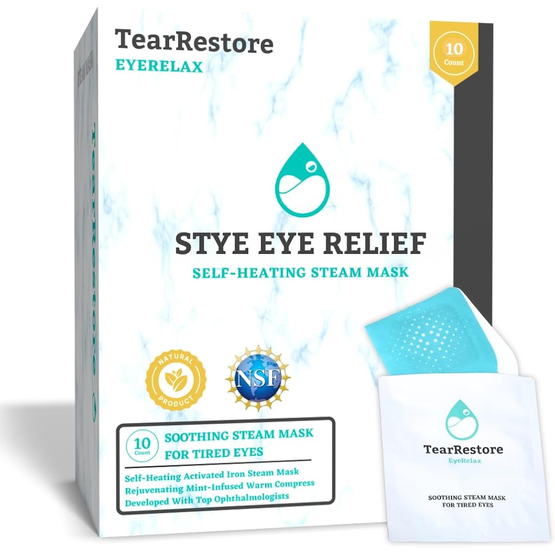 Eyerelax For Stye Eye Relief & Dry Eyes. Heated Eye Mask With Moist Heat And Mint-Infused Steam. Self-Heating Warm Compress For Dry Eye, Blepharitis Relief & Overnight Comfort (10 Count)