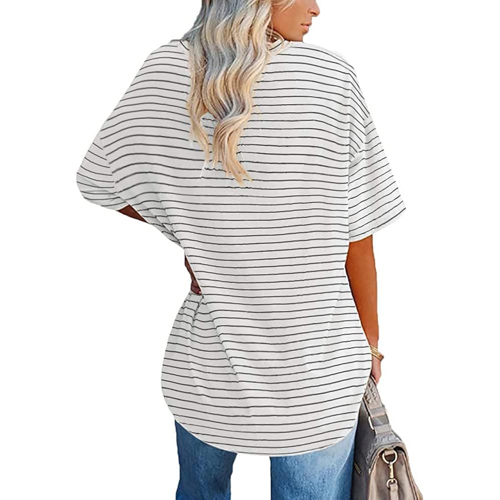 Womens Oversized Tees Loose T Shirts Half Sleeve Crew Neck Color Block Cotton Tunic Tops