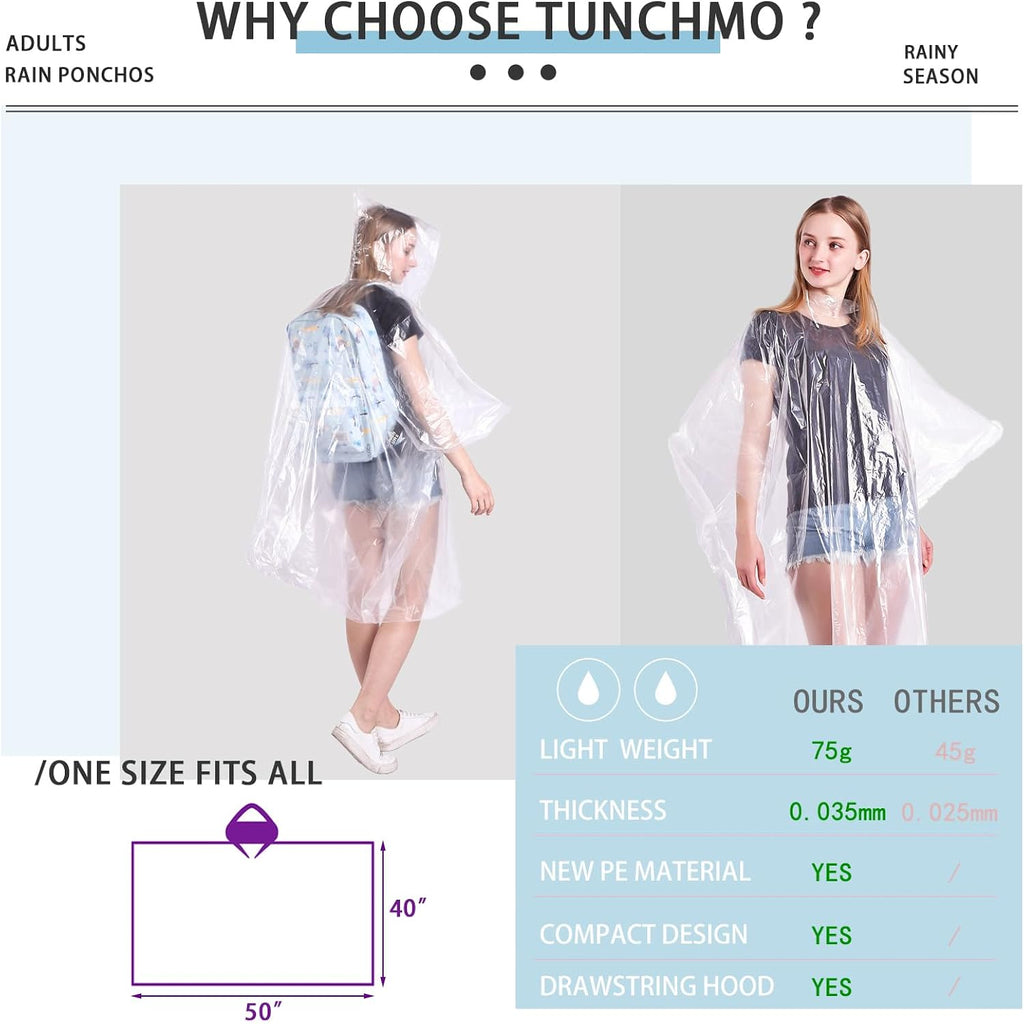 Disposable Rain Ponchos 6 Pack For Adults/Kids/Family Set-50% Thicker Emergency Ponchos