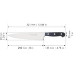 Henckels Classic 8-Inch Chef Knife, Razor-Sharp, German Engineered | Fully Forged Construction Provides Balance With Traditional Triple-Rivet Handles Enables Comfortable Easy Cutting.