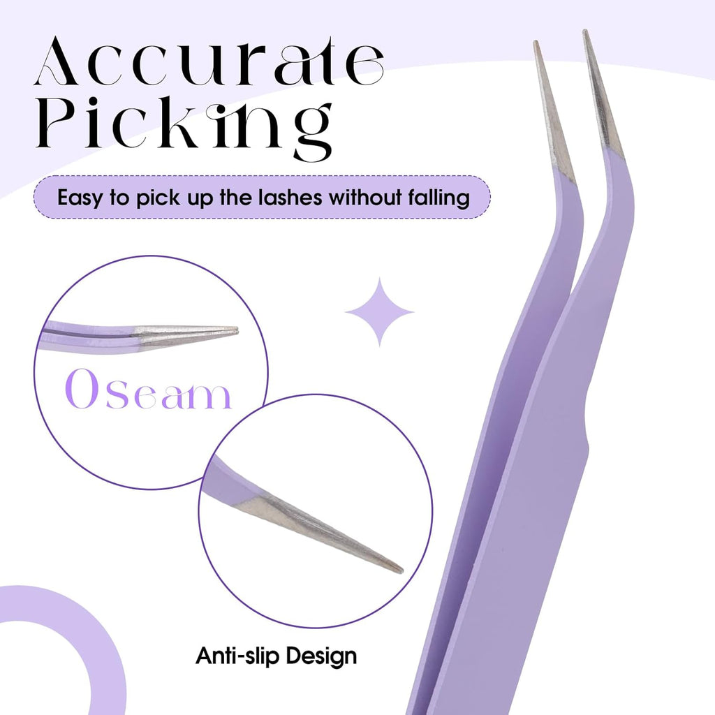 WENDY Lash Tweezers for Eyelash Extensions, Precision Fiber Stainless Steel Lash Applicator Tool for False Eyelashes, Precision Fiber Mega Volume lash-tweezers Use at Home