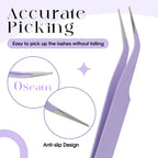 WENDY Lash Tweezers for Eyelash Extensions, Precision Fiber Stainless Steel Lash Applicator Tool for False Eyelashes, Precision Fiber Mega Volume lash-tweezers Use at Home