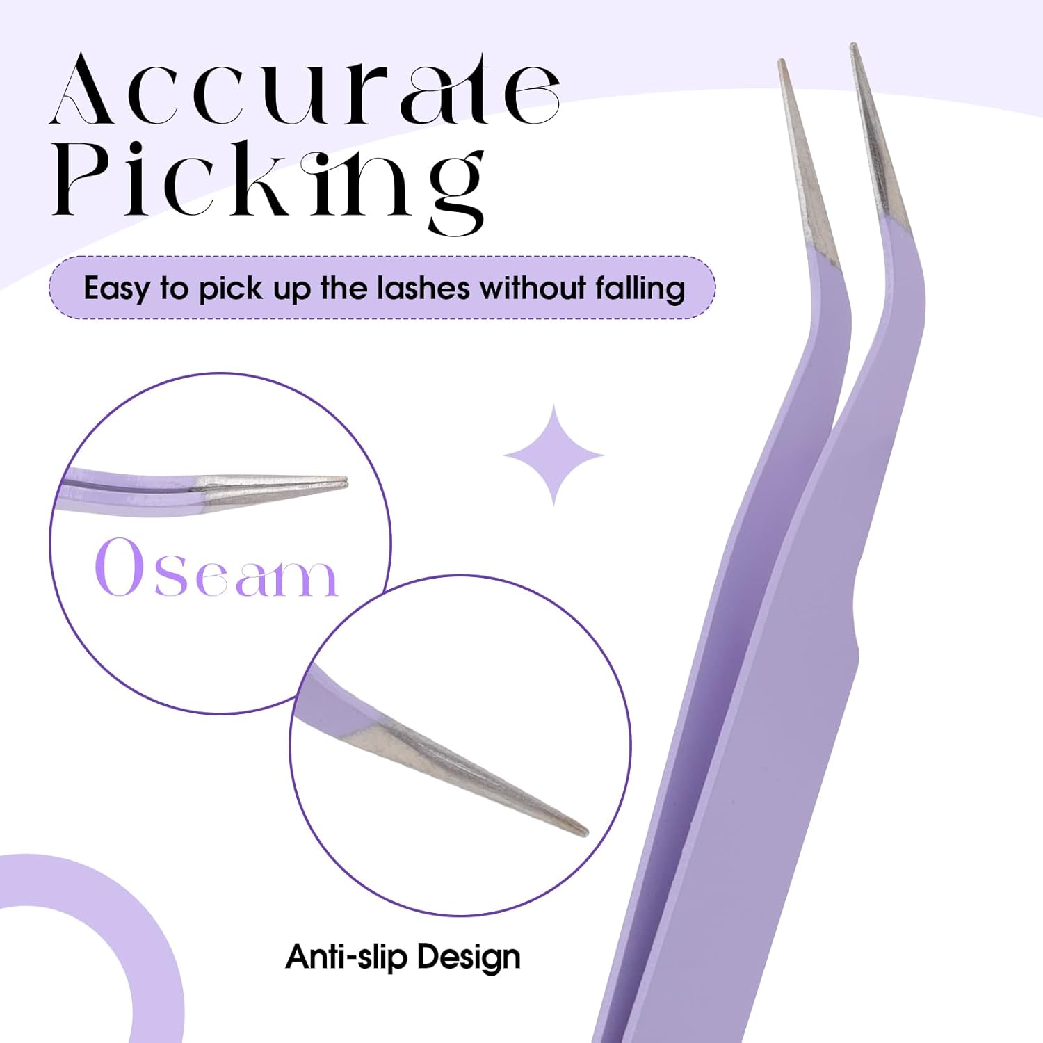 WENDY Lash Tweezers for Eyelash Extensions, Precision Fiber Stainless Steel Lash Applicator Tool for False Eyelashes, Precision Fiber Mega Volume lash-tweezers Use at Home