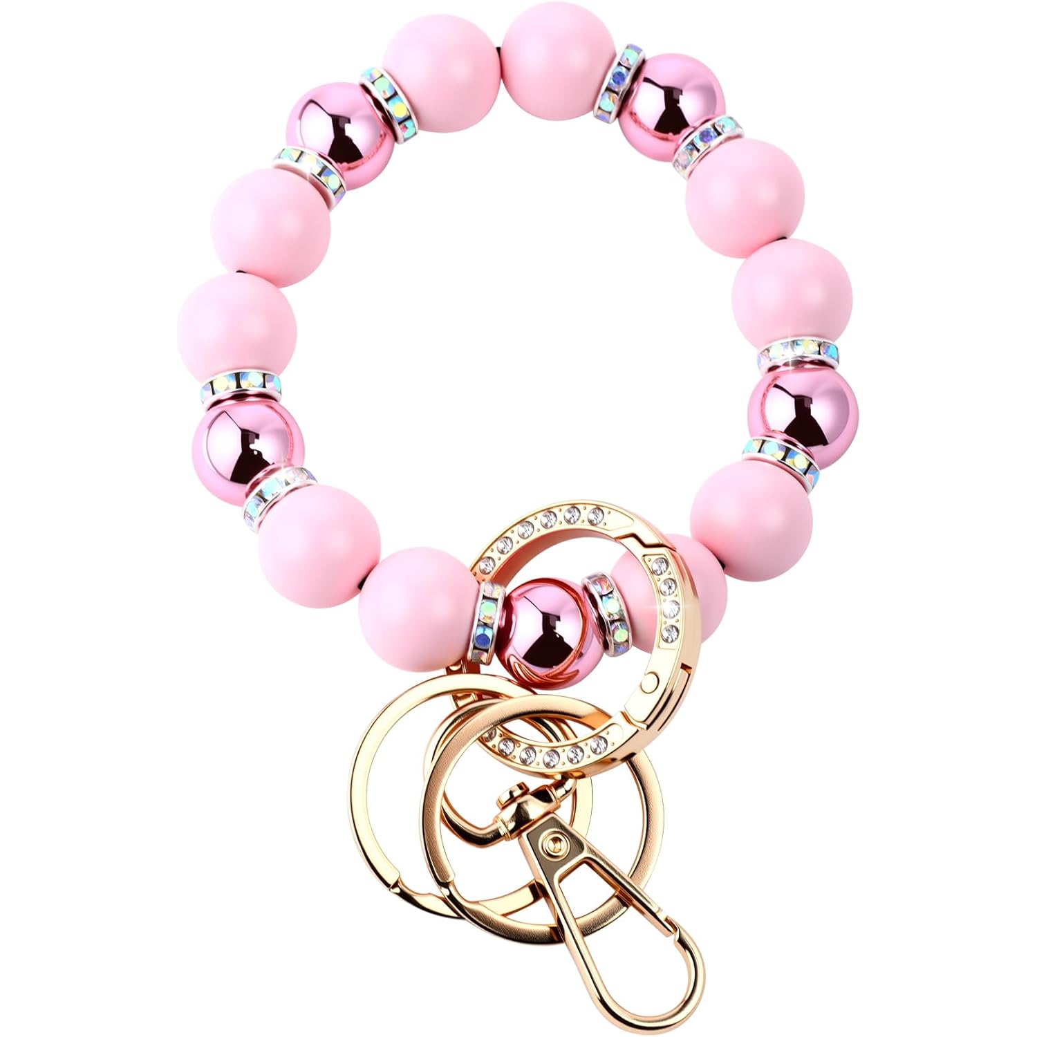 Wristlet Keychain for Women, Cute Silicone Beaded Key Ring Bracelet Elastic Key Holder for Car Keys Gift