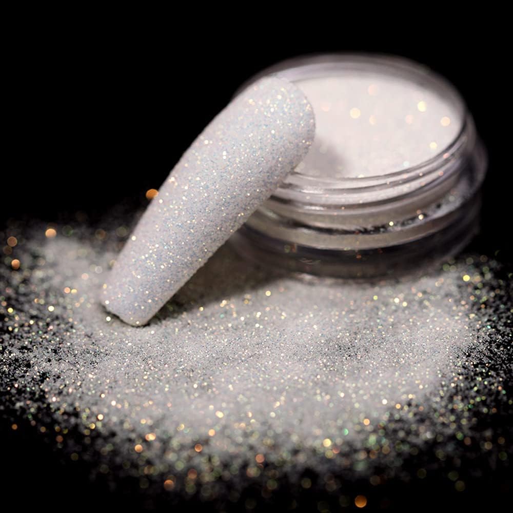 4Jars Pearl Shiny Silver Nail Glitter Powder White Color Chrome Glitter Pigment Dust Iridescent Nail Gel Polishes Decoration Diamond Aurora Glitter Mermaid Chrome Nails DIY