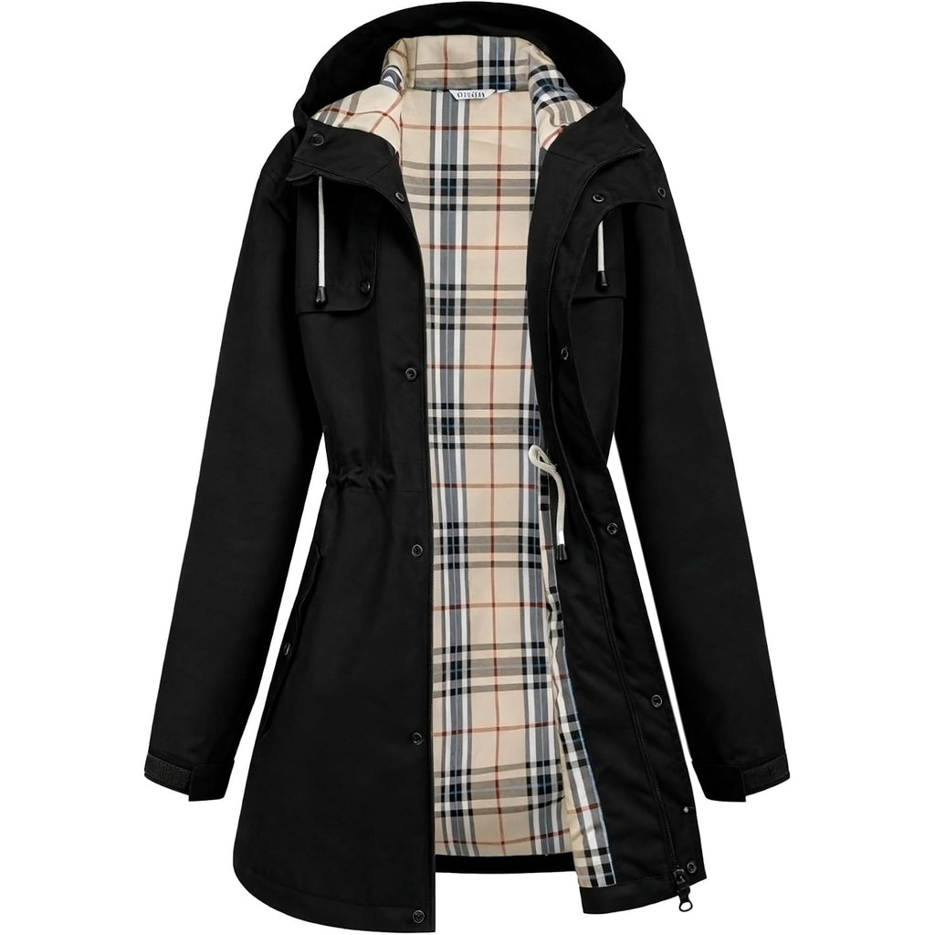 Womens Rain Jacket For Heavy Rain Waterproof Long Hooded Raincoats Outdoor Lined Raincoat S-Xxl