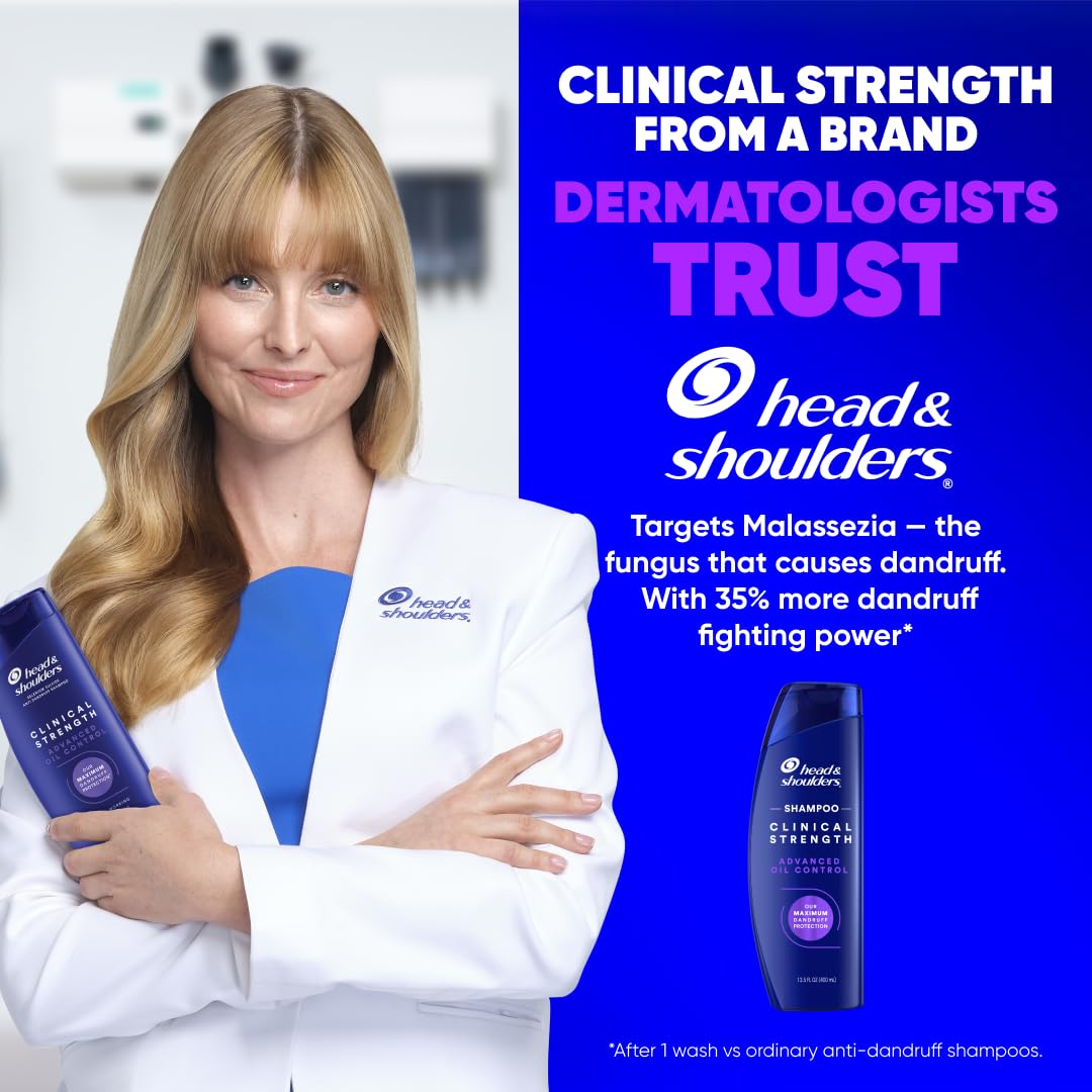 Head & Shoulders Dandruff Shampoo, Clinical Strength Advanced Oil Control, Our Maximum Anti-Dandruff Prescription-Strength Formula, Flake Protection, Seborrheic Dermatitis Relief, Citrus, 13.5 Fl Oz