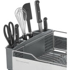 KitchenAid Large Capacity Full Size Rust Resistant Dish Rack with Angled Drain Board and Removable Flatware Caddy, Light Grey