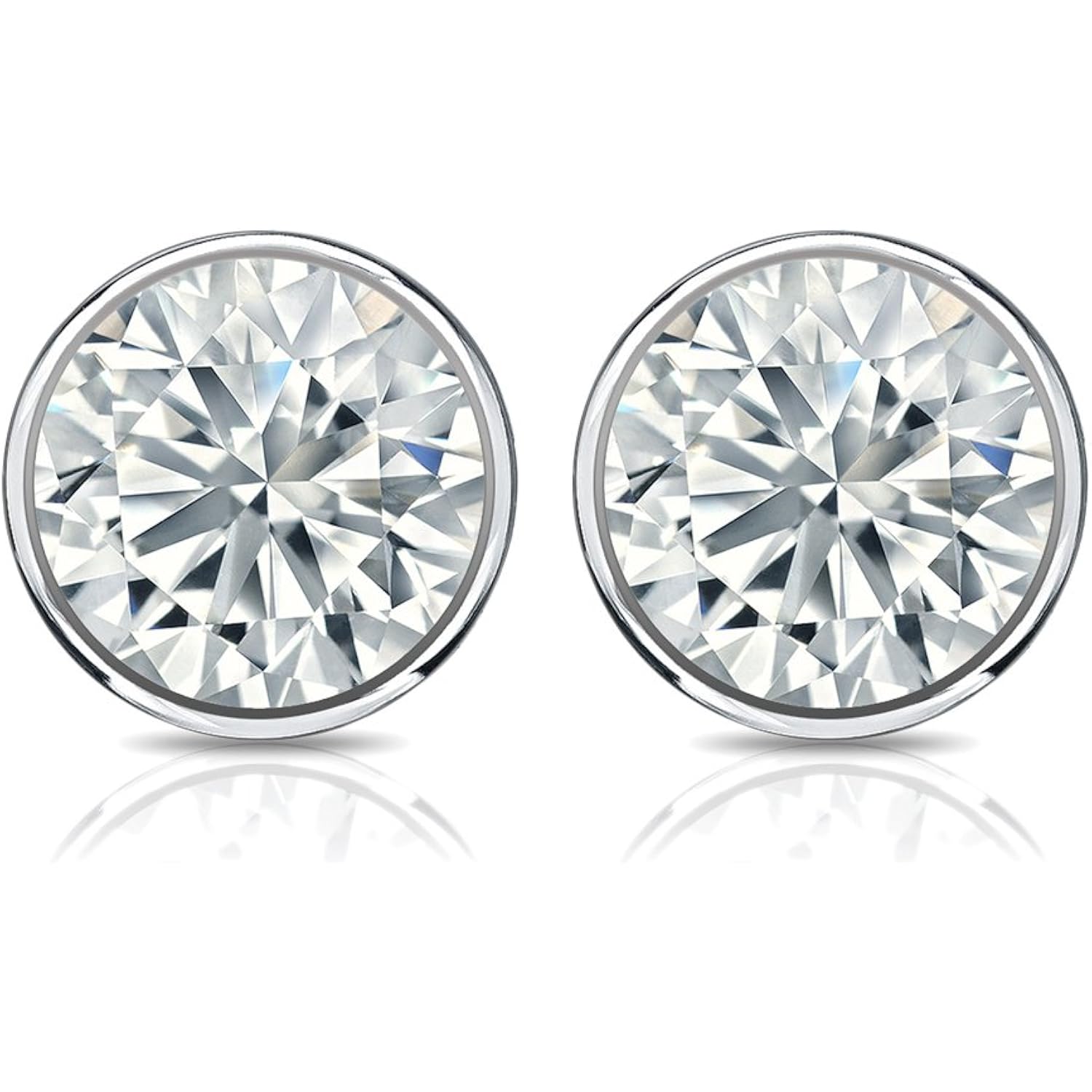 1/6 to 2 Carat Diamond Round Stud Earrings in 14k White Gold (I1-I2, cttw) Bezel Set Screw Back by Diamond Wish