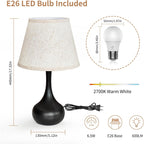Onewish Touch Bedside Lamp For Bedroom, 3-Way Dimmable Farmhouse Table Lamps For Nightstand With Fabric Shade, Desk Lamp For Kids Reading, Home Office