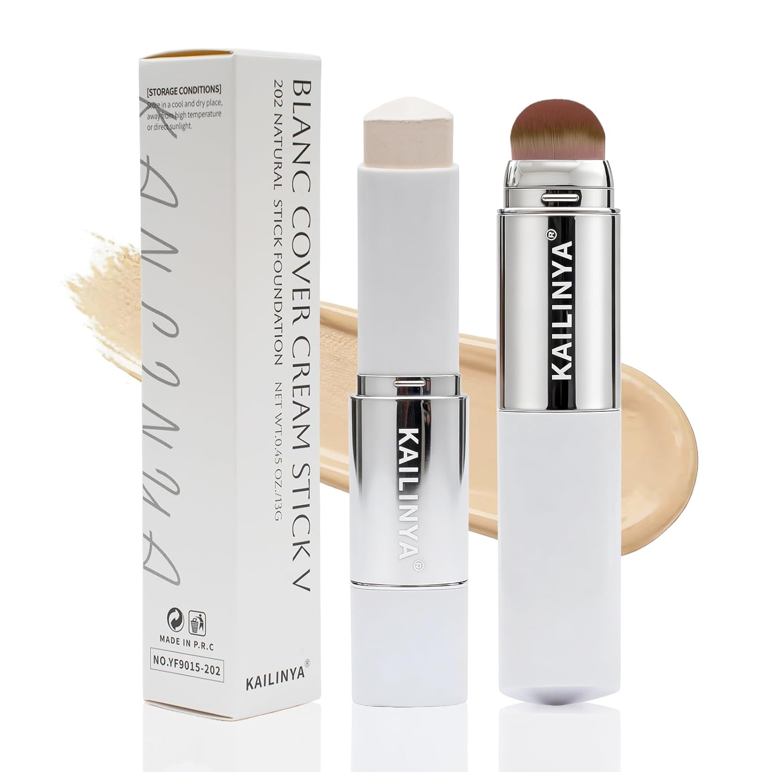 Korean Color Changing Foundation Stick with Brush for Lumine Skin, 2-in-1 Waterproof & Long-Lasting Hydrating Makeup, Dual-Ended Foundation & Concealer Stick, (202)