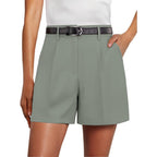 Womens Shorts Dressy Casual Elastic Waisted Tailored Work Shorts with Pockets