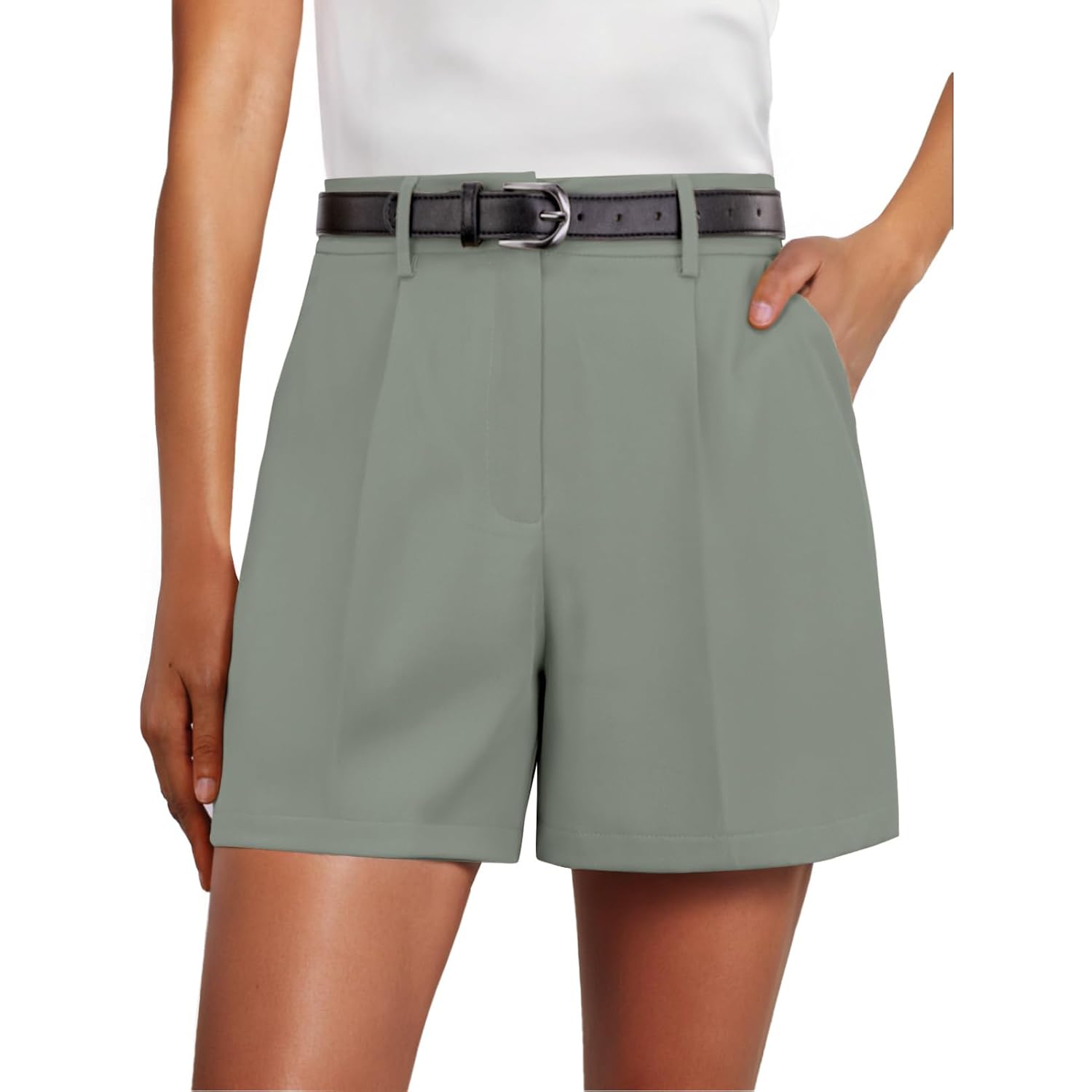 Womens Shorts Dressy Casual Elastic Waisted Tailored Work Shorts with Pockets