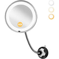 10X Makeup Mirror With Lights, Flexible Magnifying Mirror 3 Light Modes | Wall-Mounted Lighted Vanity Makeup Mirror, Cordless Battery Operated Led Mirror With Suction Cups For Shower Bathroom