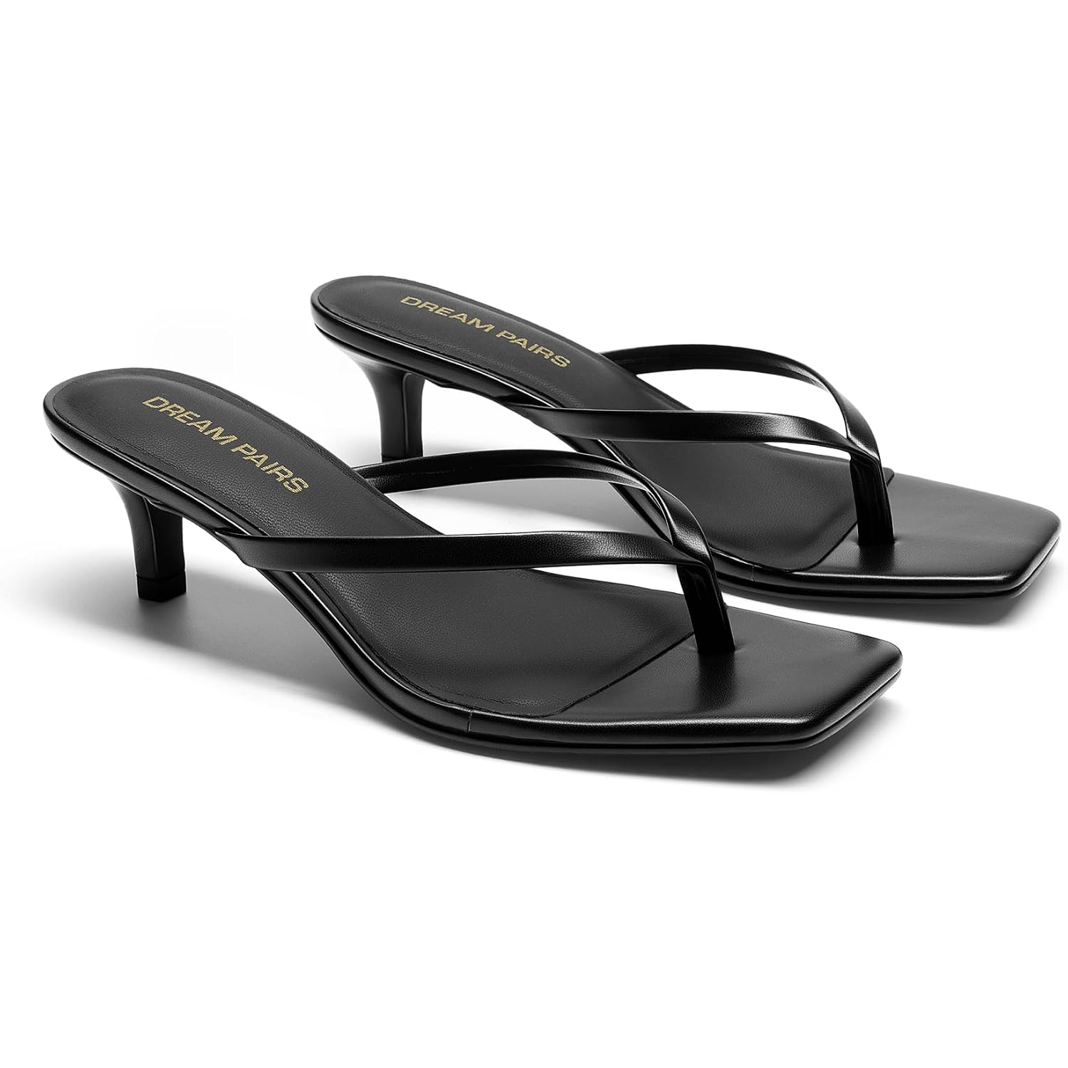 Dream Pairs Kitten Heels For Women Flip Flop Low Heels Square Open Toe Sandals Thong 1.97 Inch Heeled Sandals For Summer Vacation
