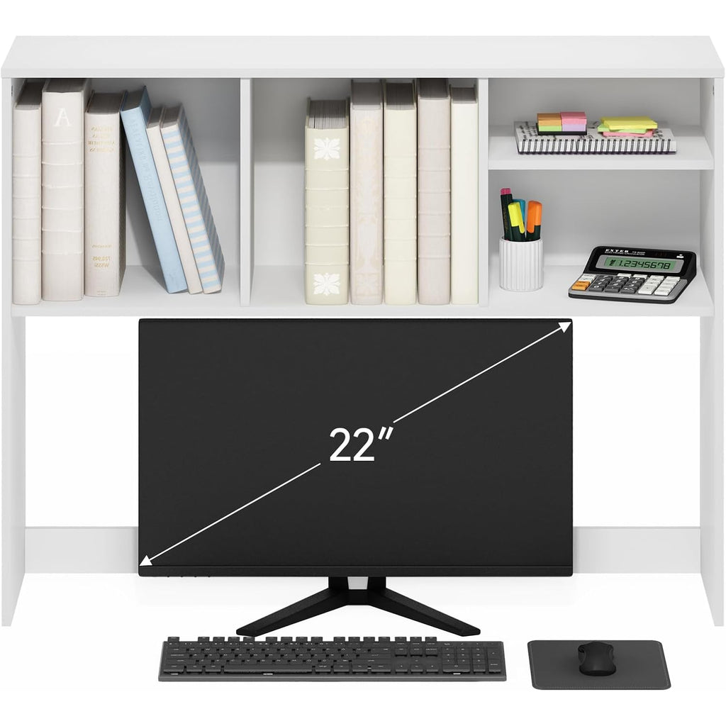 Furinno Classic Desk Shelf, 4-Shelf Desktop Hutch, Book Shelf, Desk Organzier, For Office Supplies, Office Desk Accessories, White