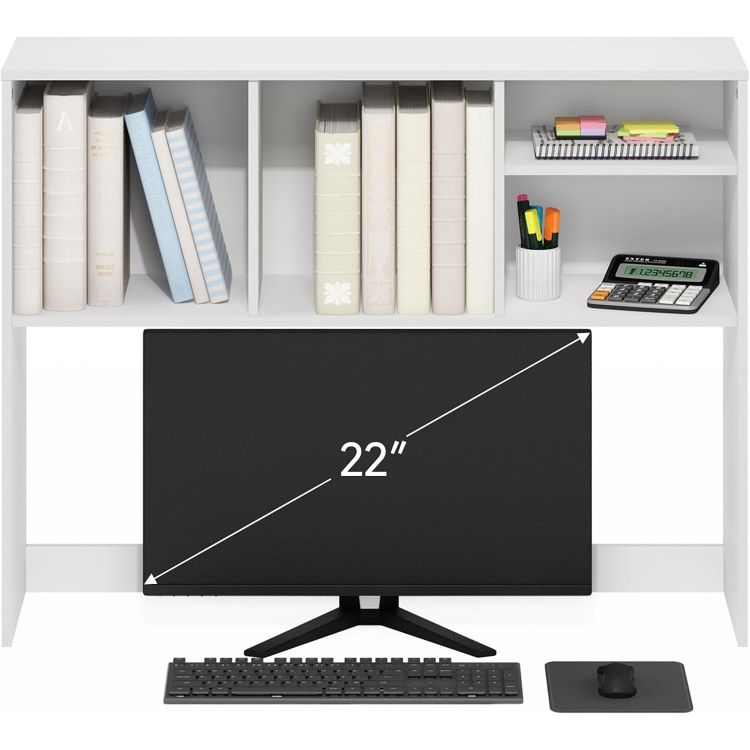 Furinno Classic Desk Shelf, 4-Shelf Desktop Hutch, Book Shelf, Desk Organzier, For Office Supplies, Office Desk Accessories, White