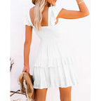Women Summer Dresses Casual Boho Smocked Ruffle Sun Beach Babydoll Mini Dress Layered Flowy Swing Dress