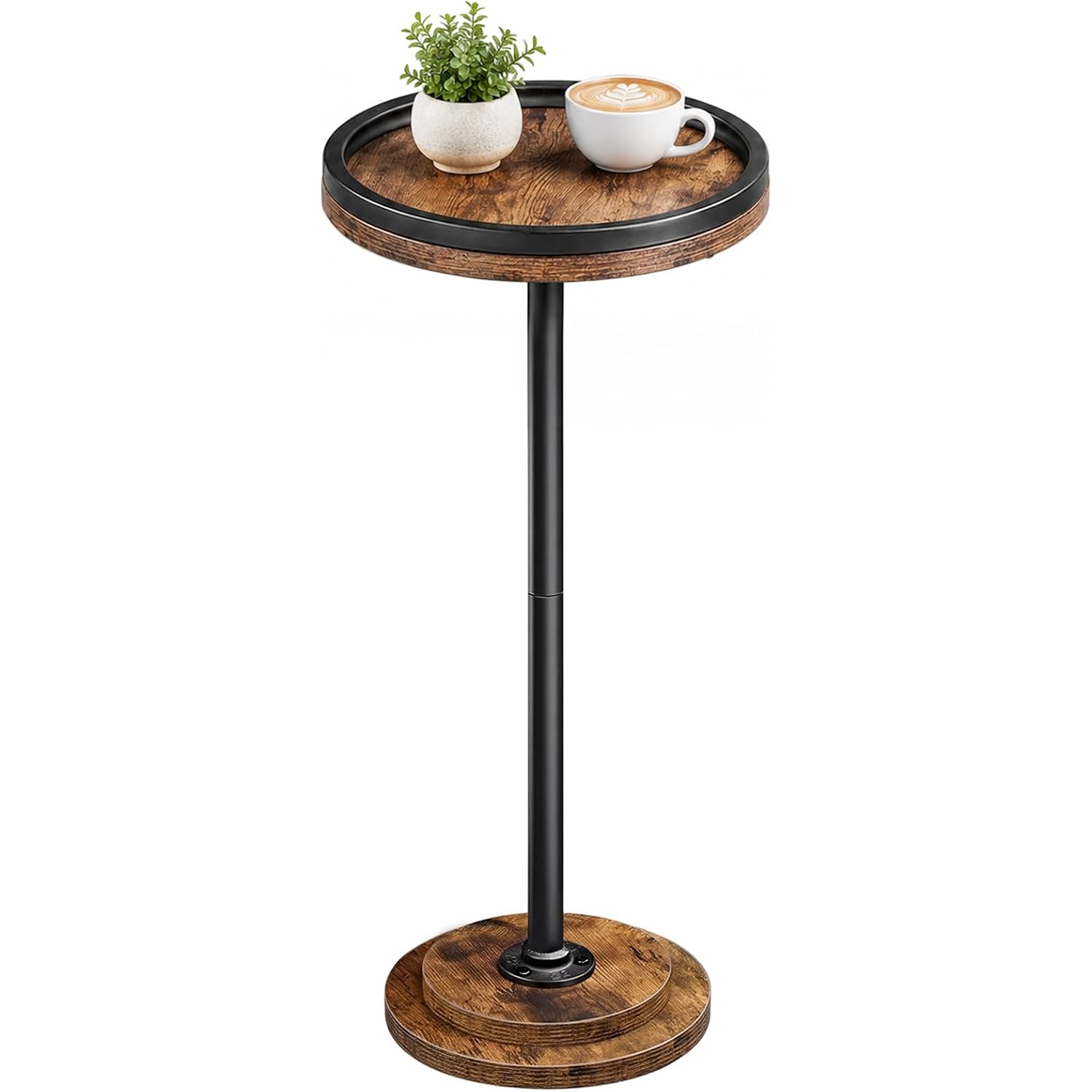 Hoobro Small Round Side Table, Drink Table, Coffee Martini Table With Pedestal Accent For Small Spaces In Living Room, Bedroom, Sofa Couch, Rustic Brown Bf168Bz01