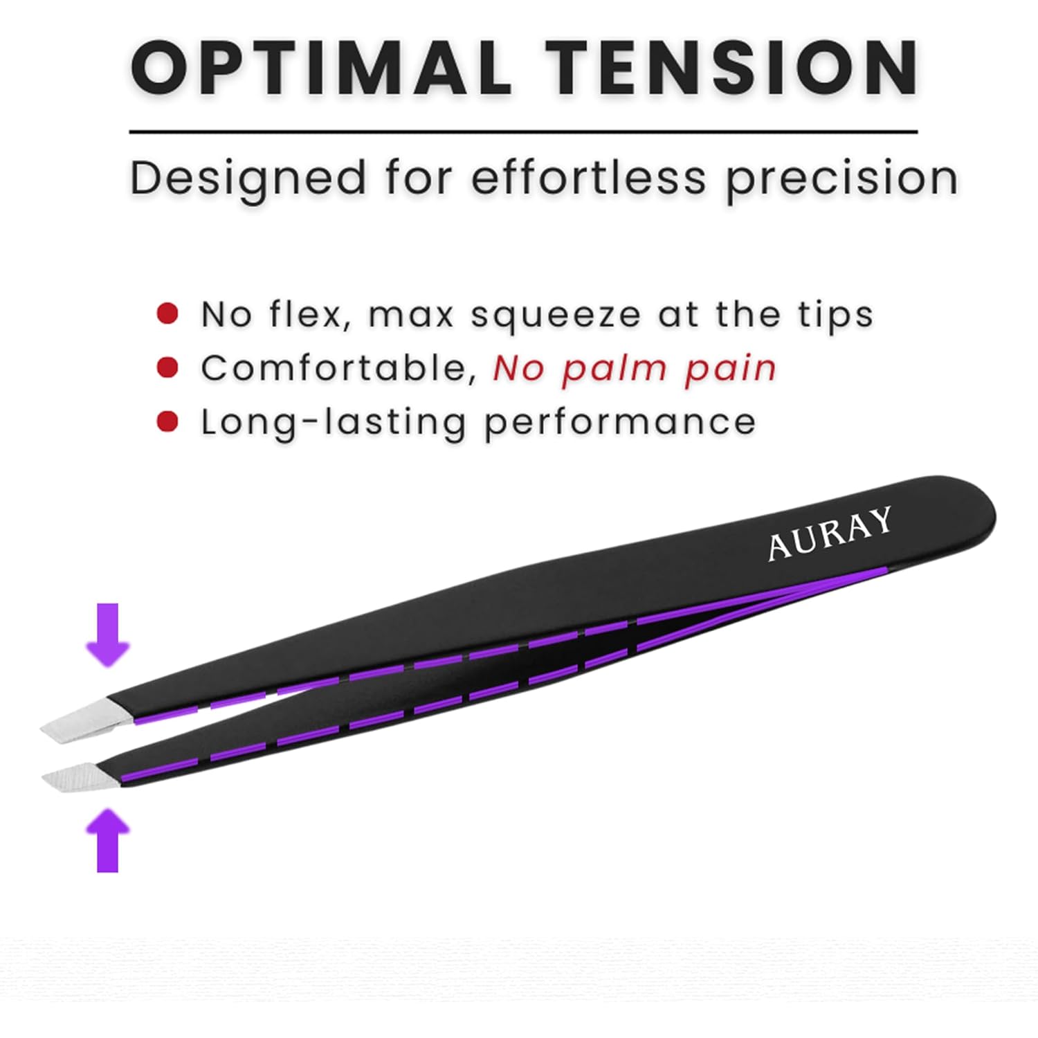 Eyebrow Tweezers Stainless Steel Facial Hair Removal Tweezers for Men & Women in Black with Slanted Tip for Easy Plucking by AURAY