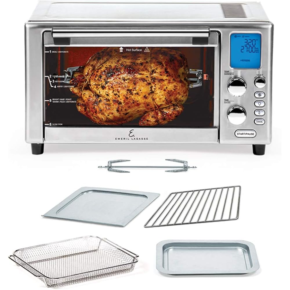 Emeril Lagasse Everyday 360 Stainless Steel Air Fryer, 360° Quick Cook Technology, Xl Capacity, 9-In-1, 12 Pre-Set Cooking Functions Including Bake, Rotisserie, Broil, Pizza, Slow Cook, Toaster