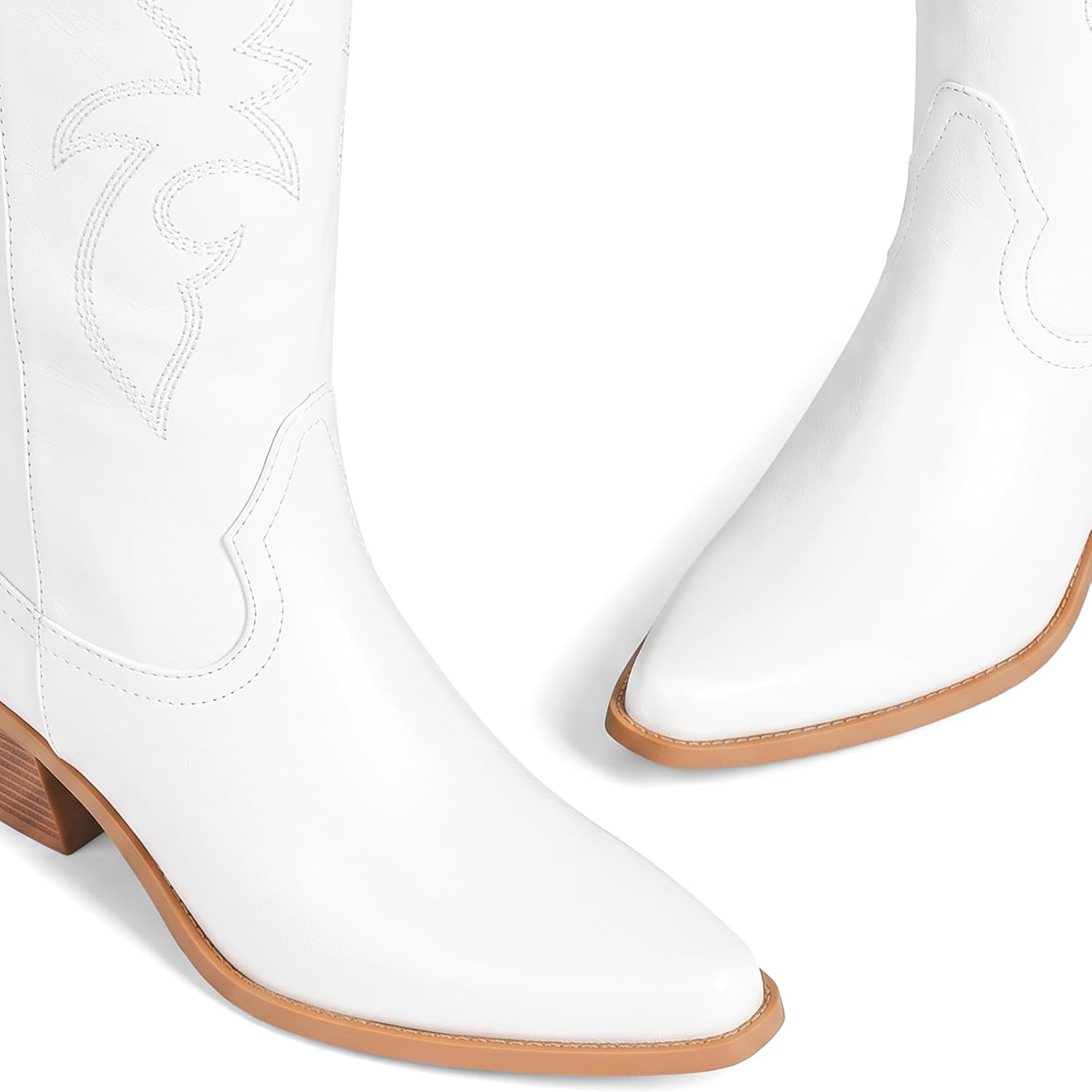 White Cowboy Boots For Women - Wide Calf Rhinestone Cowgirl Boots, Women Knee High Western Boots, Glitter Sparkly Ladies Tall Boots With Classic Embroidery And Side Zipper, Retro Classic Country Boots Pull On For Ladies