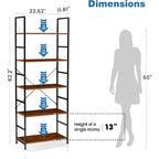 DUMOS 5 Tiers Bookshelf, Classical Modern Book Shelf, Tall Display Shelves in Living Room/Home/Office, Storage Organizer for CDs/Books/Movies, Rustic Brown