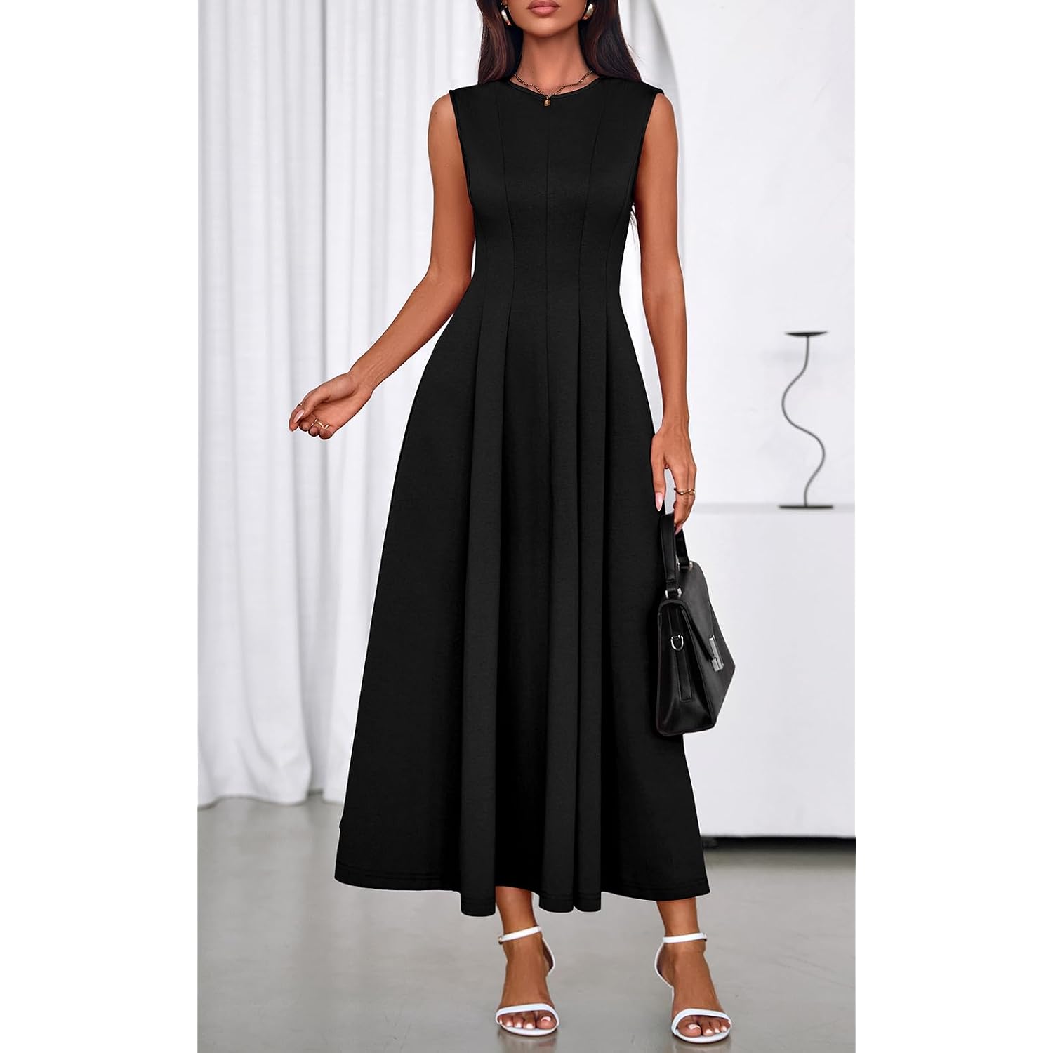 Prettygarden Womens Sleeveless Summer Dresses With Pockets, Soft And Stretchy Cotton Blend High Waist Elegant Cocktail Dress