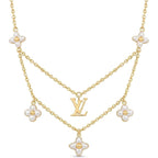 18K Gold Plated Necklace - Pearl Necklace with Luxurious Letter Design and Flower Pearl Dimensional Pendant - Layered Necklaces for Women