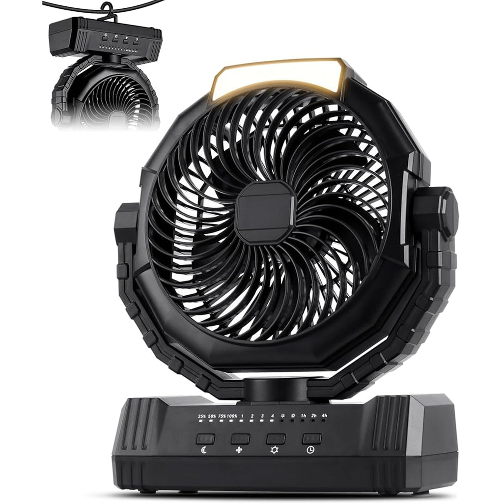 Portable Camping Fan With Lights, 20000Mah Rechargeable Battery Operated Fan, Battery Powered Outdoor Beach Tent With 4 Speeds & Hook, Personal Usb Table For Camping Accessories