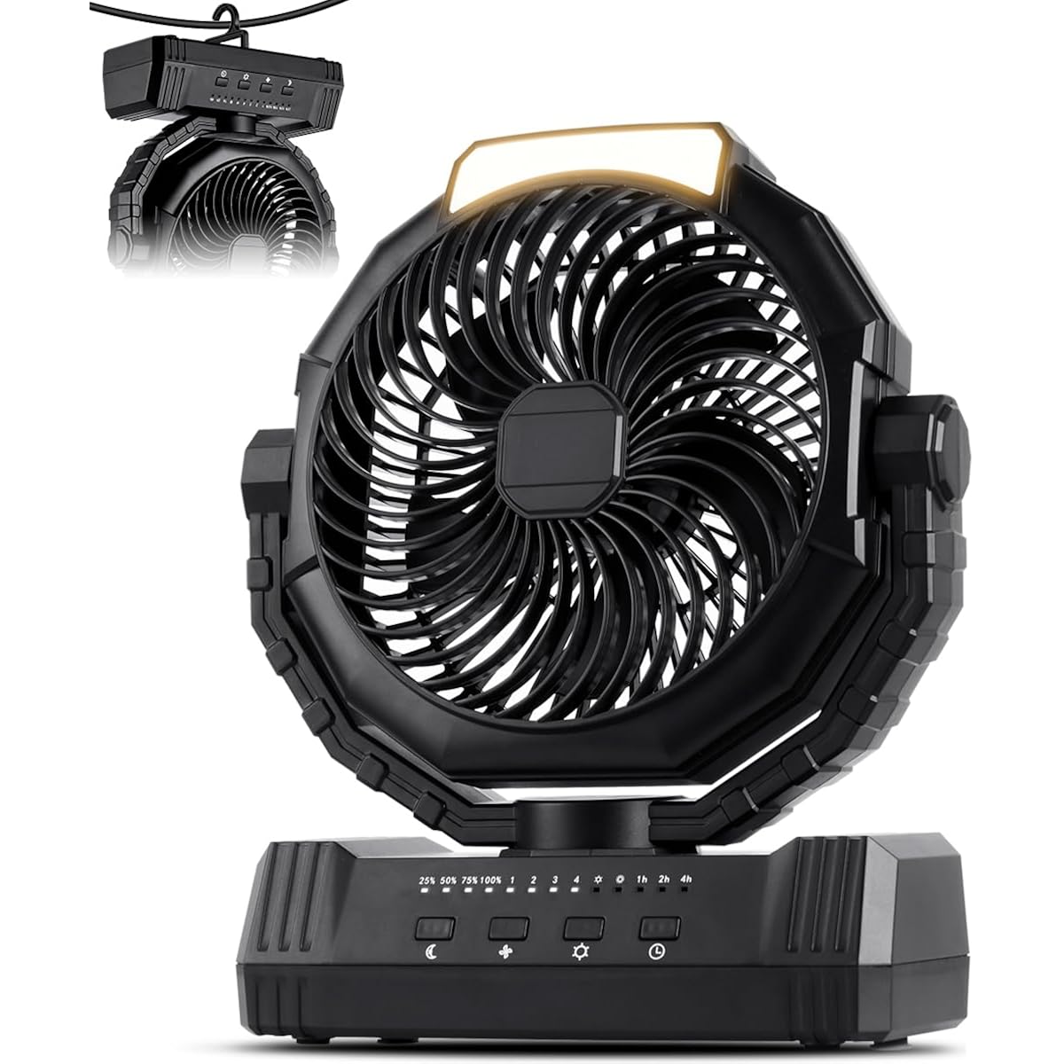 Portable Camping Fan With Lights, 20000Mah Rechargeable Battery Operated Fan, Battery Powered Outdoor Beach Tent With 4 Speeds & Hook, Personal Usb Table For Camping Accessories