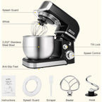 Kitchen in the box Stand Mixer,3.2Qt Small Electric Food Mixer,6 Speeds Portable Lightweight Kitchen Mixer for Daily Use with Egg Whisk,Dough Hook,Flat Beater (Black)