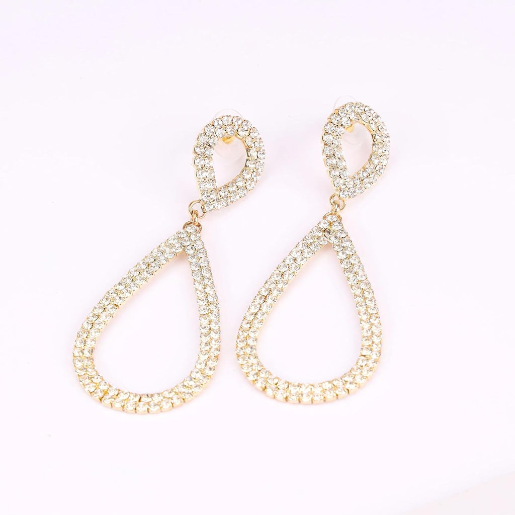 Rhinestone Teardrop Dangle Earrings Sparkly Wedding Jewelry