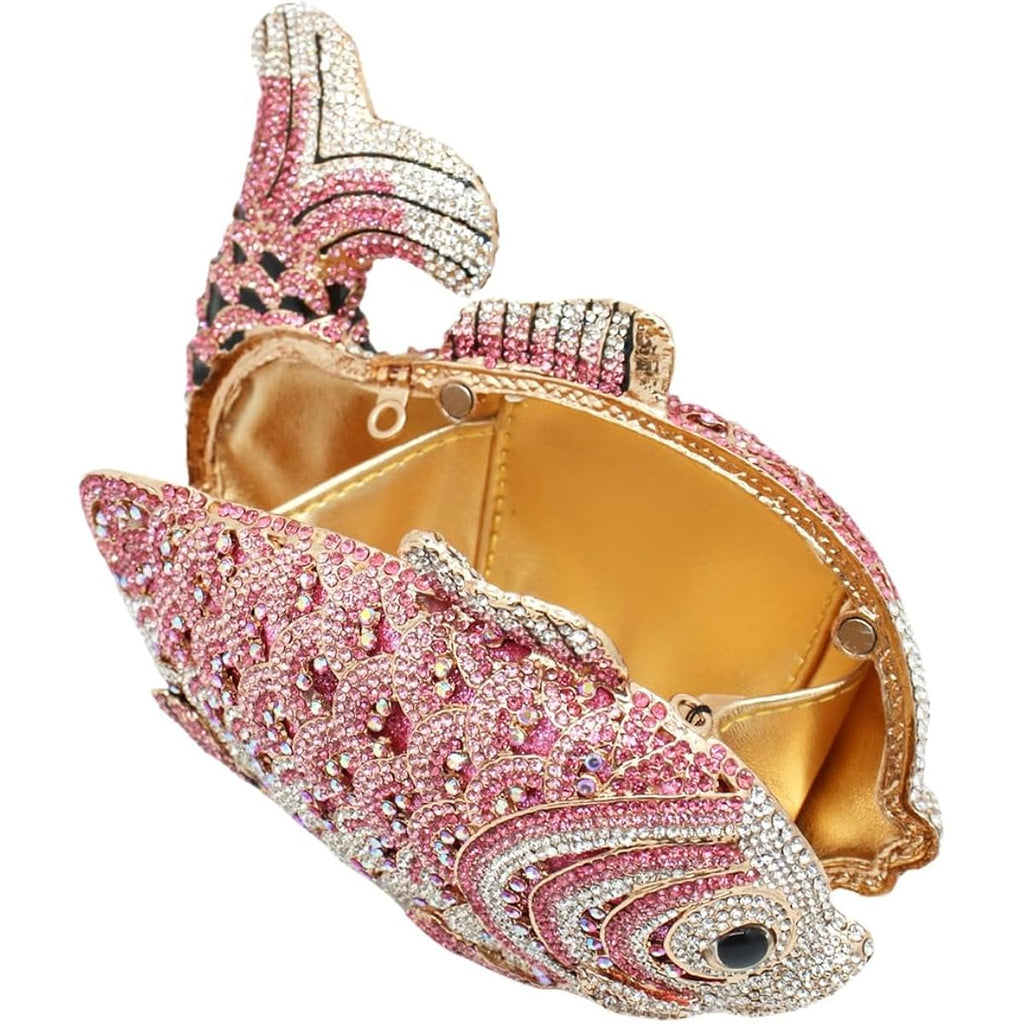 Women Mini Fish Clutch Luxury Rhinestones Purse Sparkling Banquet Handbag Wedding Party Clutch Bag