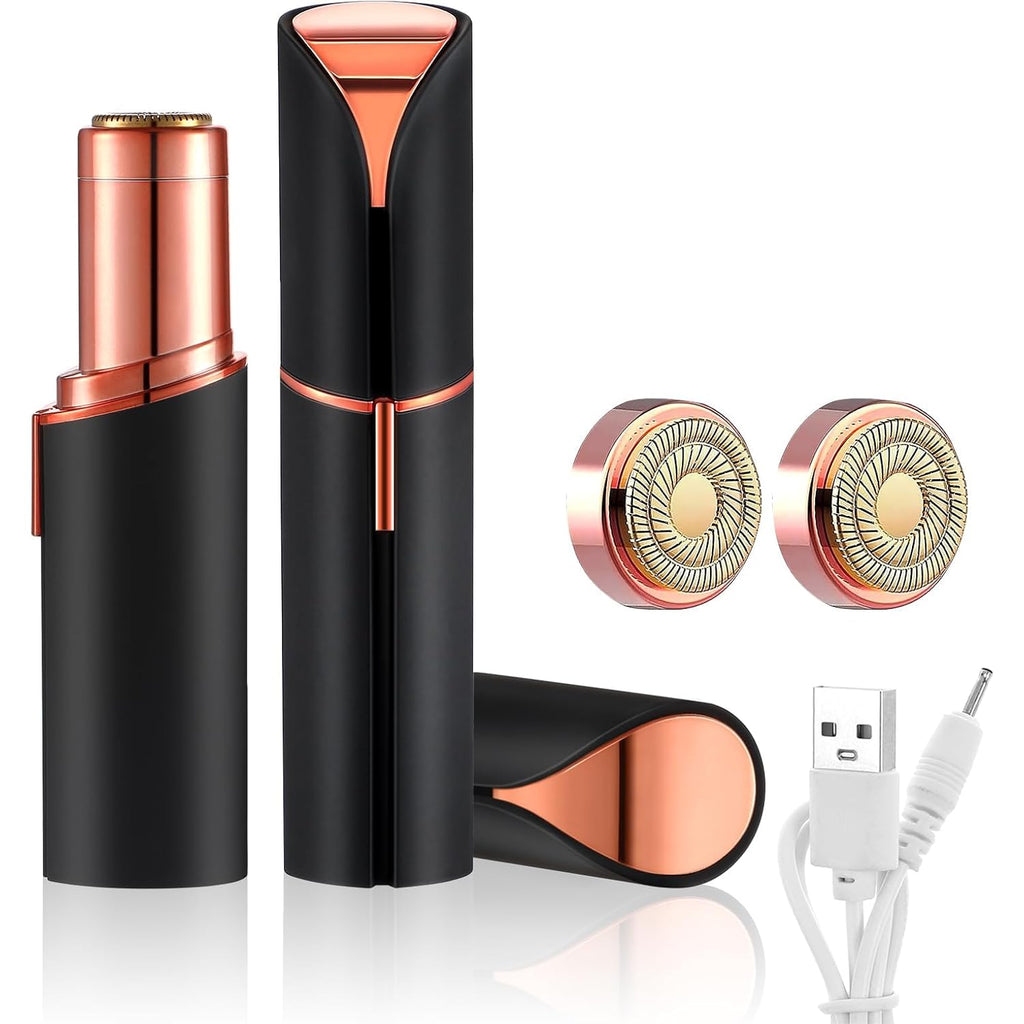 Flawless Facial Hair Remover for Women, Device, Remover Women Face, Finishing Touch Upper Lips, Chin & Cheeks, USB Rechargeable with LED LightIncluded Two Replacement Heads (Black)