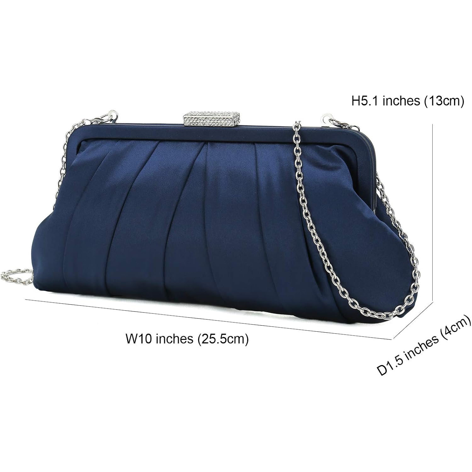 CHARMING TAILOR Classic Pleated Satin Clutch Bag Diamante Embellished Formal Handbag for Wedding/Prom/Black-Tie Events